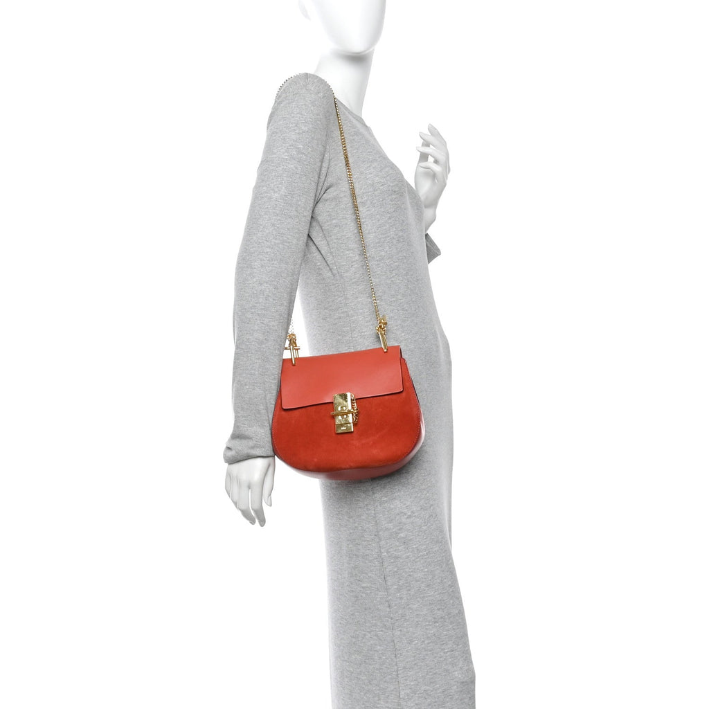 Suede Smooth Calfskin Drew Shoulder Bag Poppy