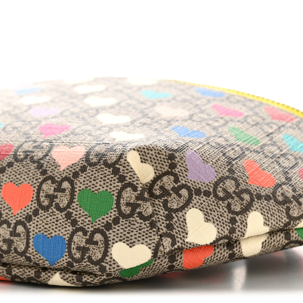 Soft GG Supreme Monogram Hearts Web Childrens Belt Bag Beige Ebony Multicolor Freesia