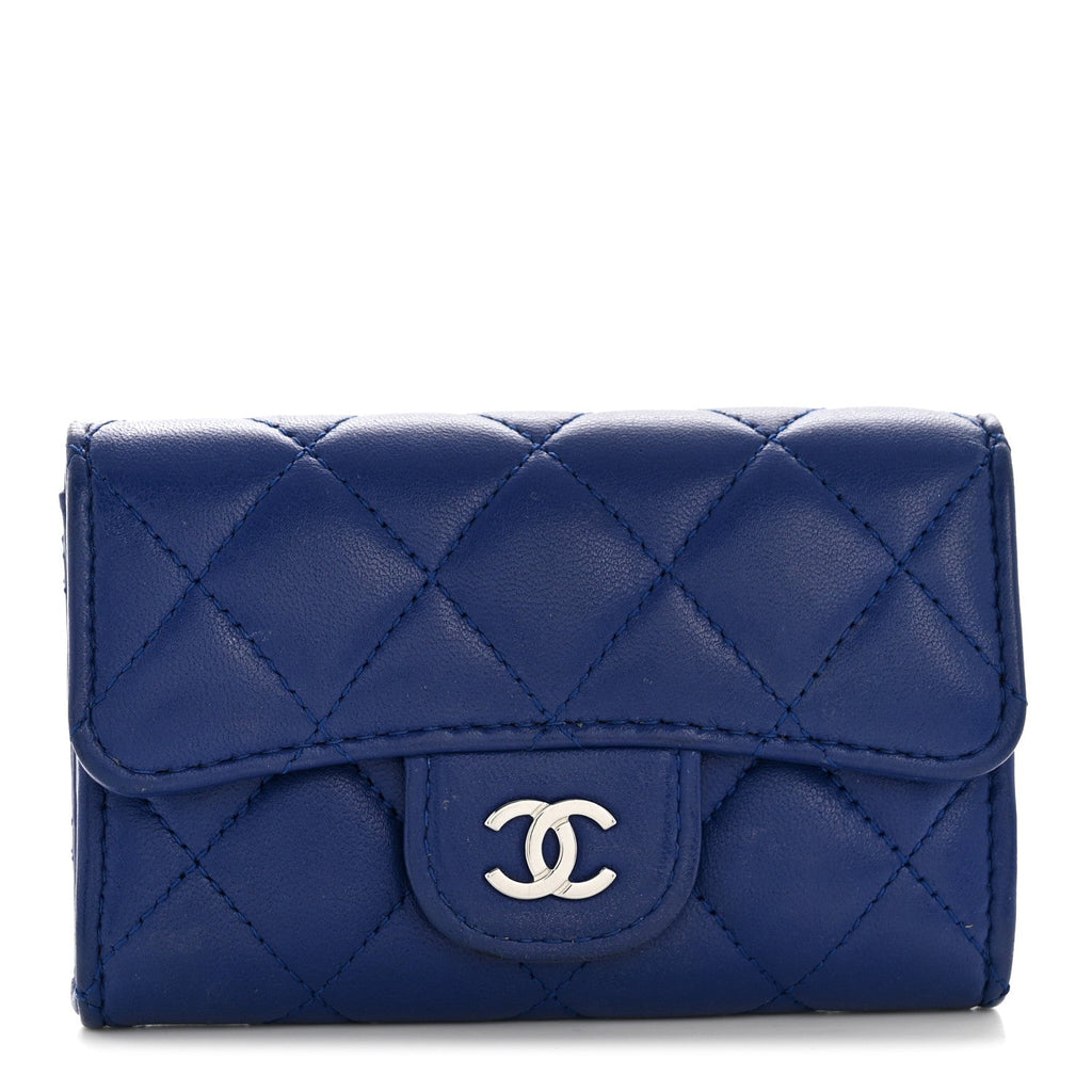 Lambskin Quilted Flap  Holder Wallet Blue