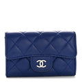Lambskin Quilted Flap  Holder Wallet Blue