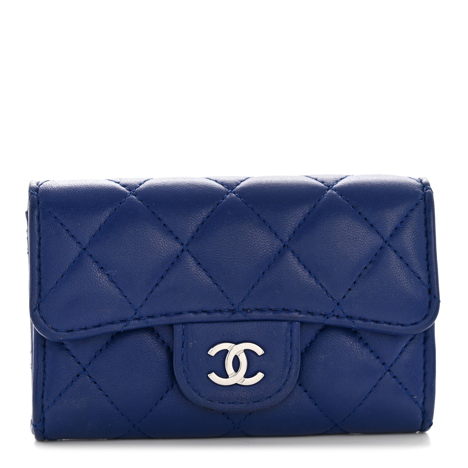 Lambskin Quilted Flap  Holder Wallet Blue