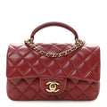 Lambskin Quilted Mini Top Handle Rectangular Flap Burgundy