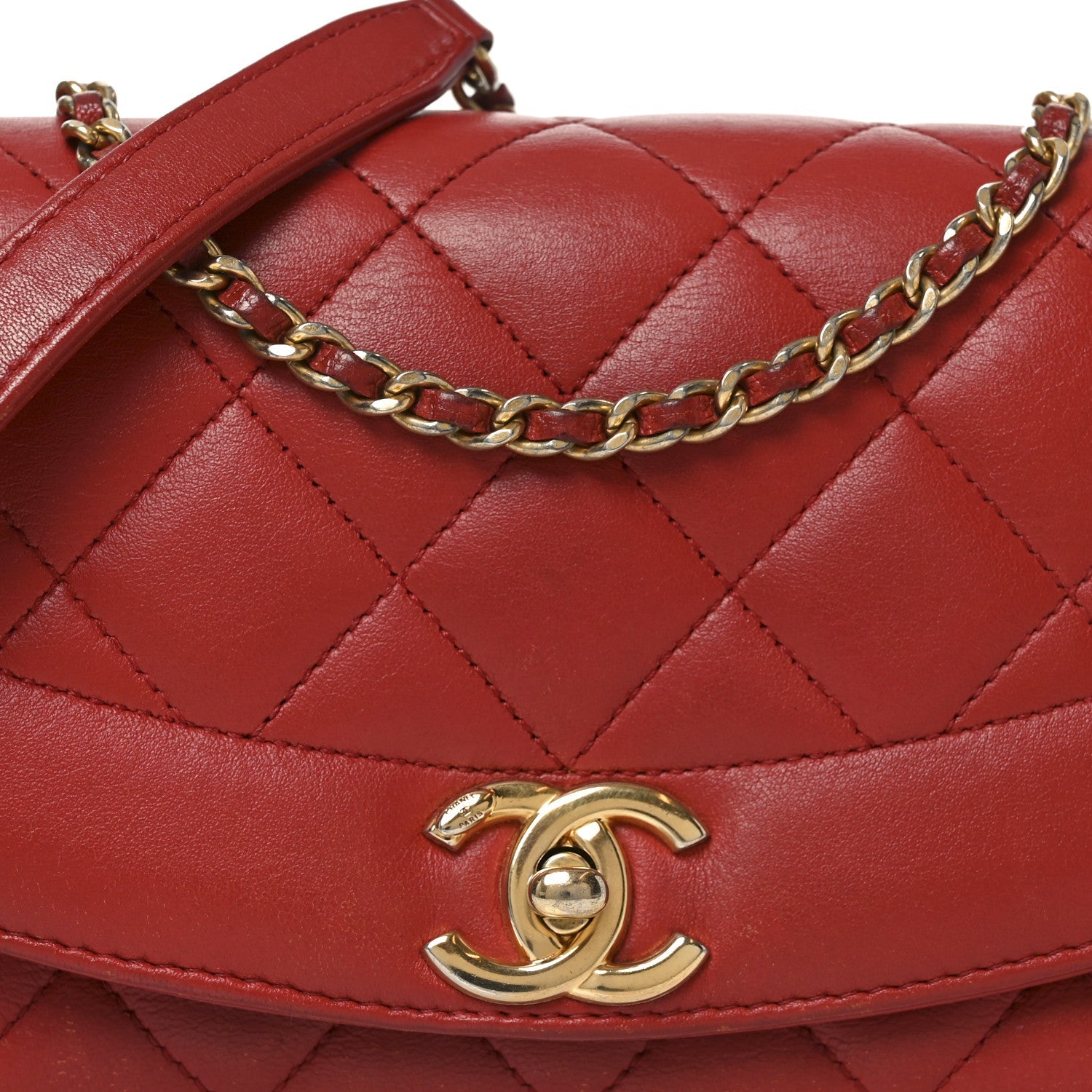 Lambskin Quilted Small Single Flap Red