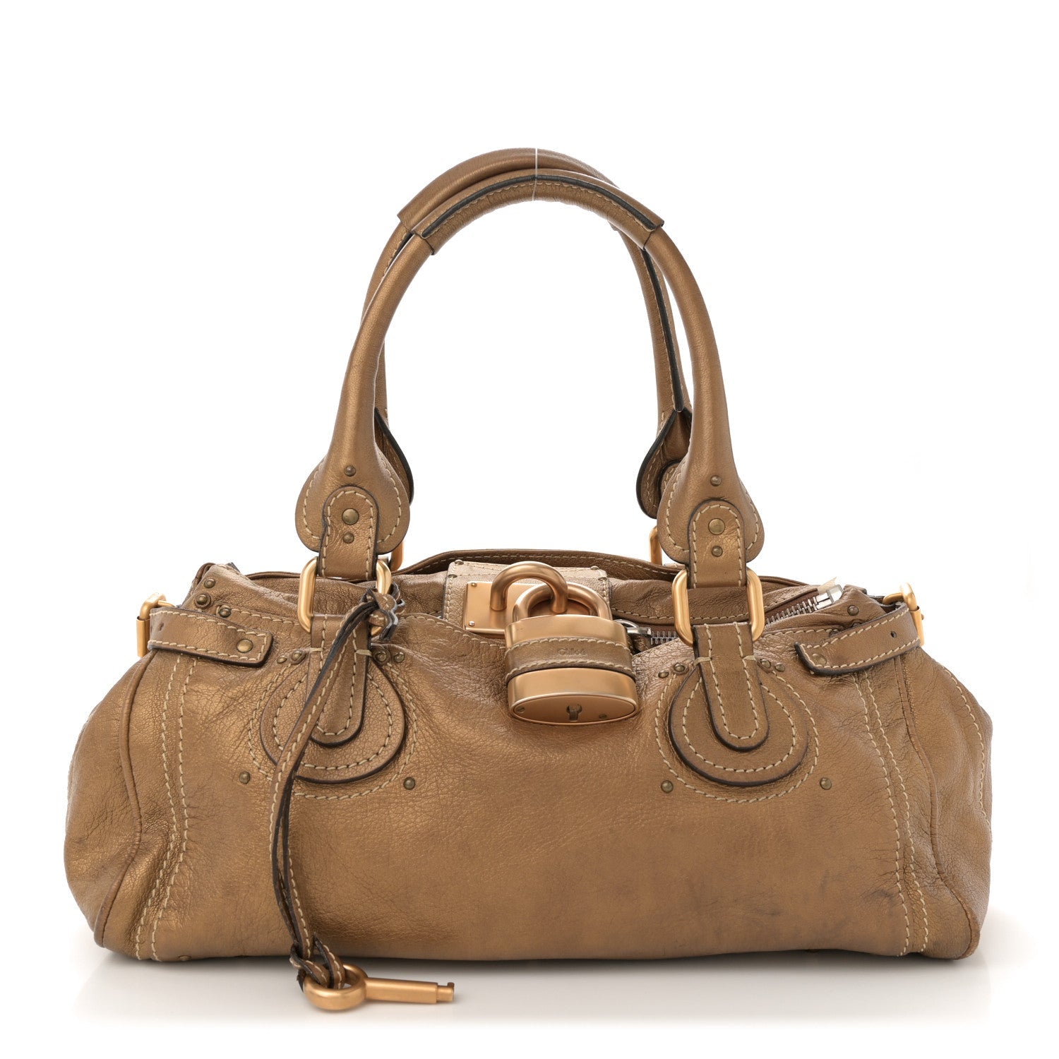 Metallic Calfskin Medium Paddington Satchel Gold
