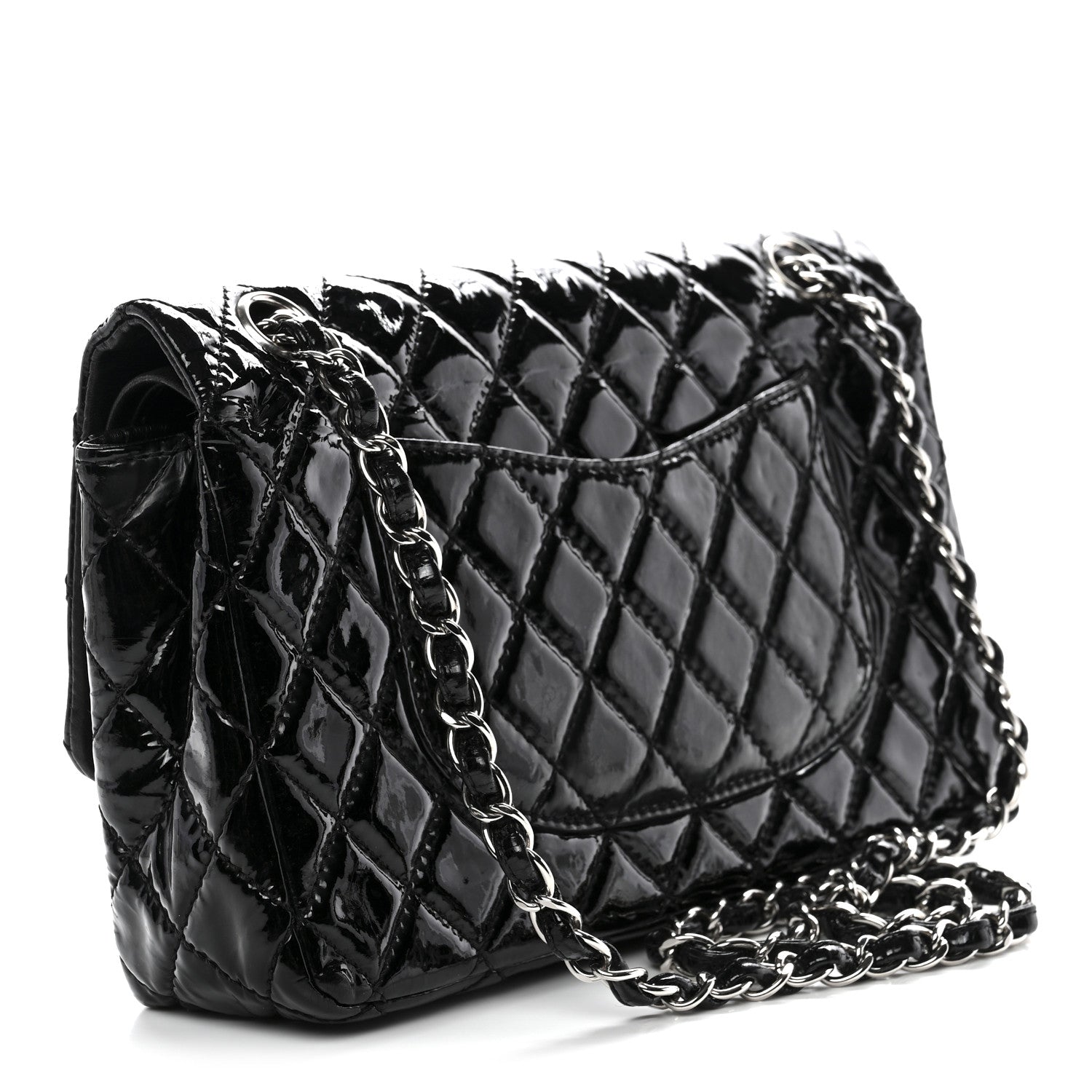 Patent Quilted Medium Double Flap Black