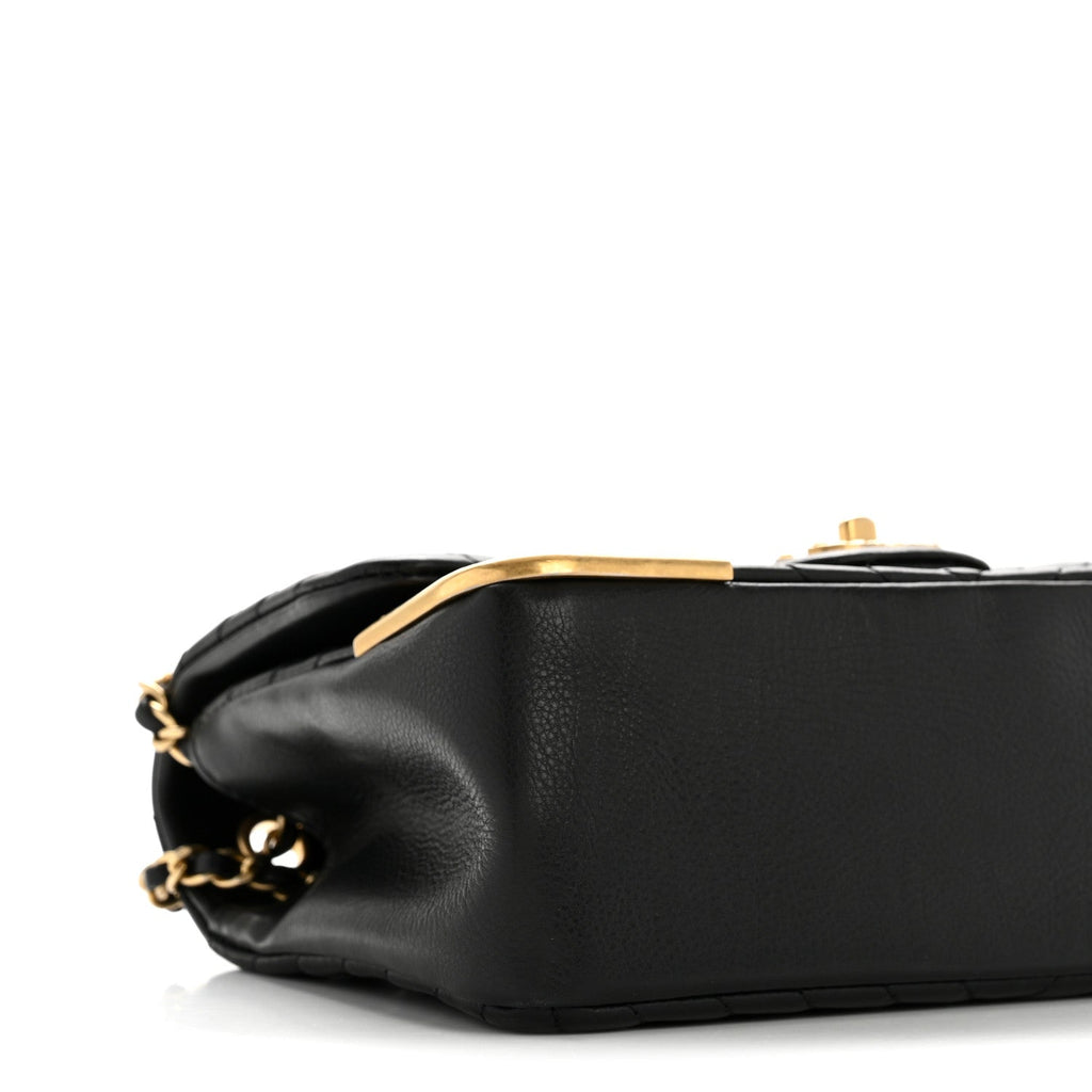 Calfskin Chevron Quilted Mini Rock The Corner Flap Black