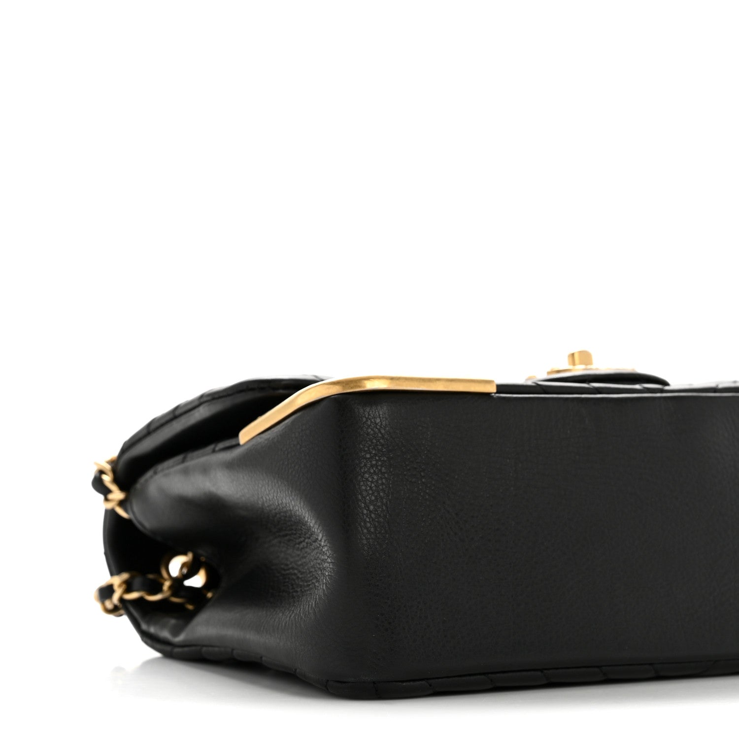 Calfskin Chevron Quilted Mini Rock The Corner Flap Black
