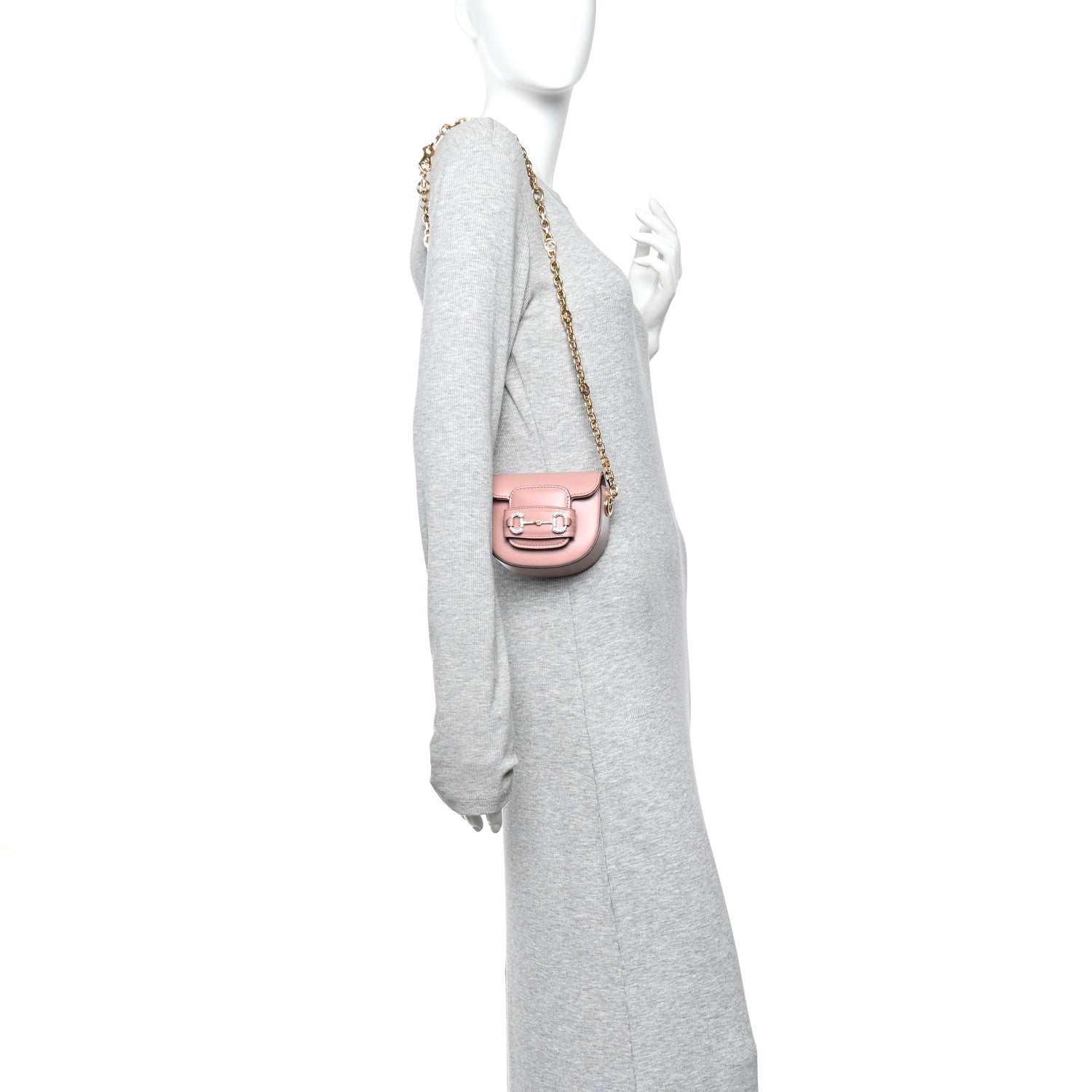 Azalea Calfskin Crystal GG Monogram Mini Horsebit 1955 Waist Bag Pink