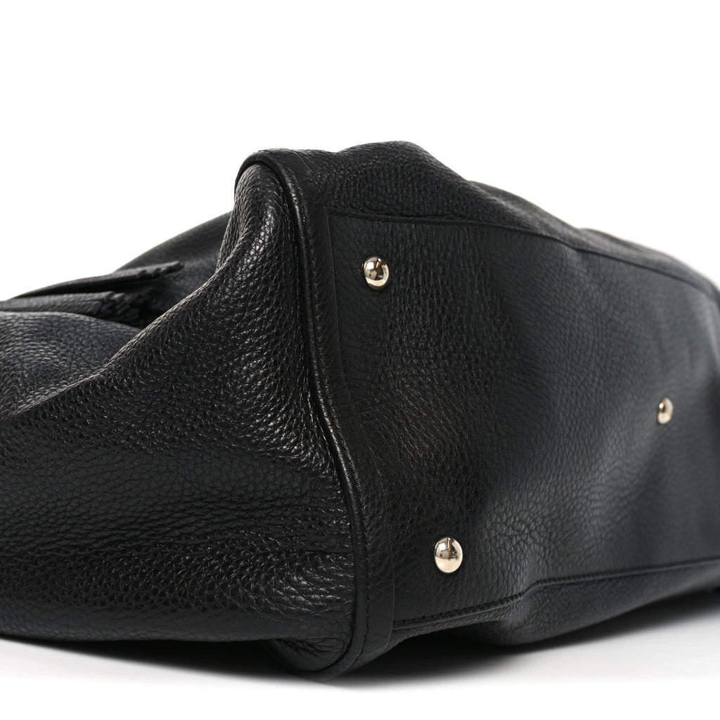 Pebbled Calfskin Large Soho Shoulder Bag Black