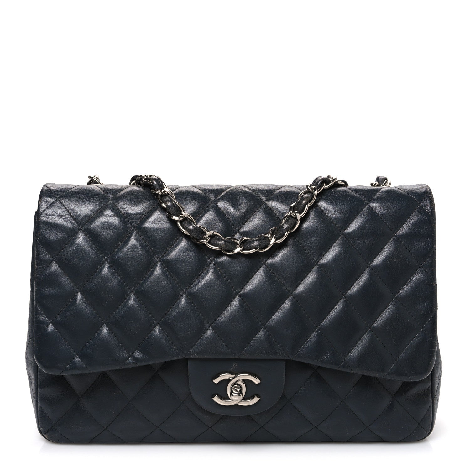 Lambskin Quilted Jumbo Single Flap Grey