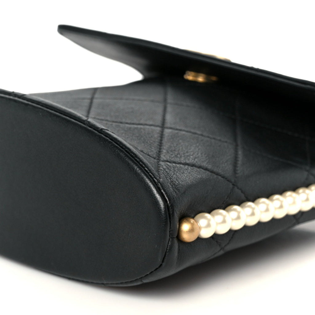 Calfskin Quilted Pearl Small About Pearls Hobo Bag Black