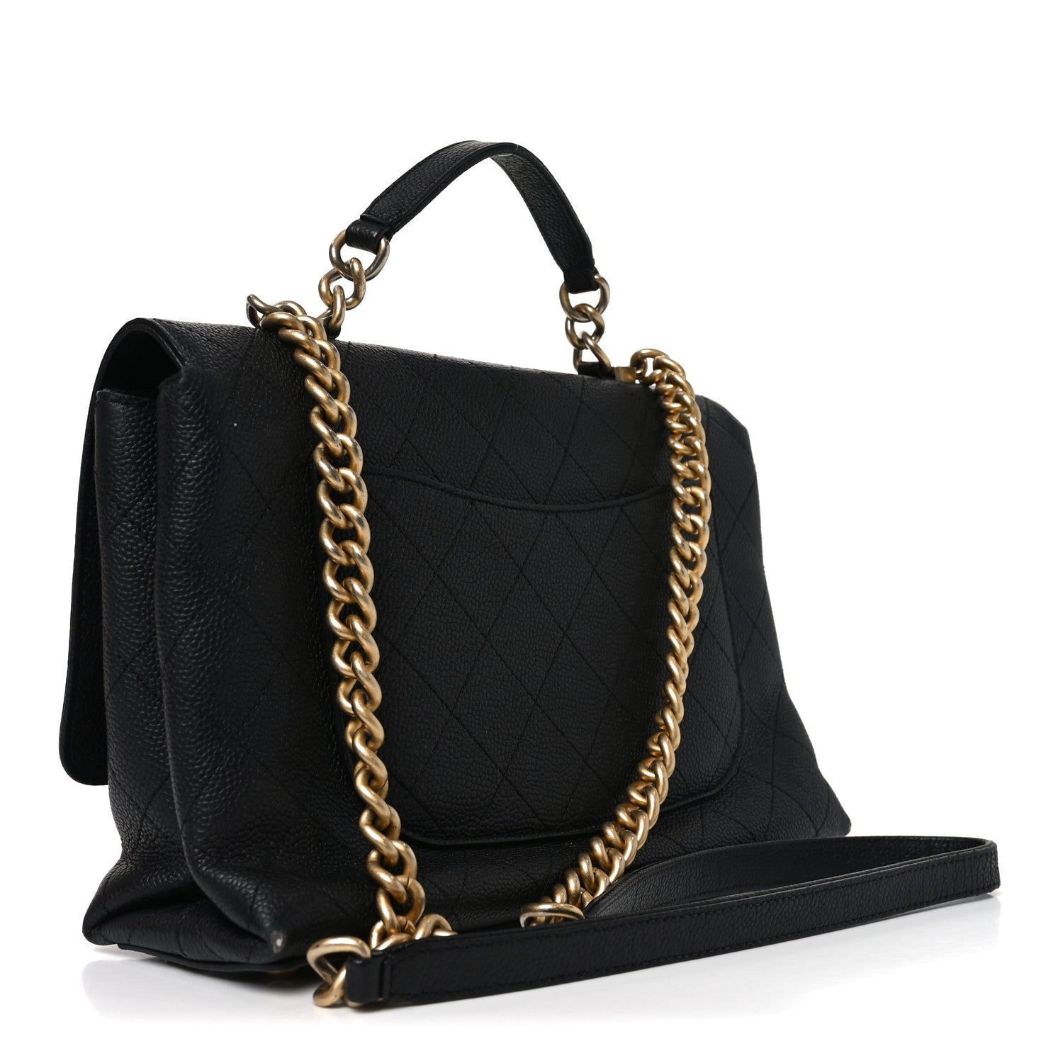 Caviar Diamond Stitched Top Handle Flap Black
