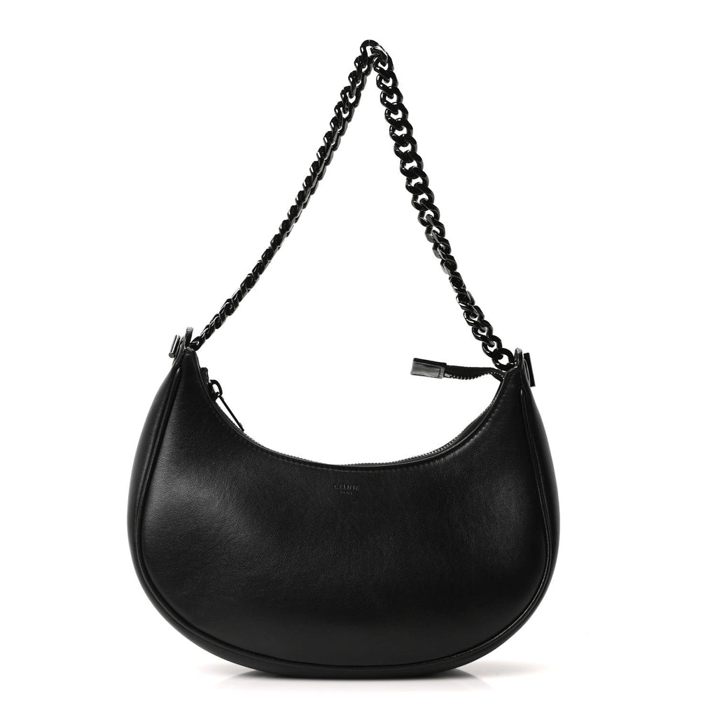 Smooth Calfskin Chain Strap Ava Shoulder Bag Black