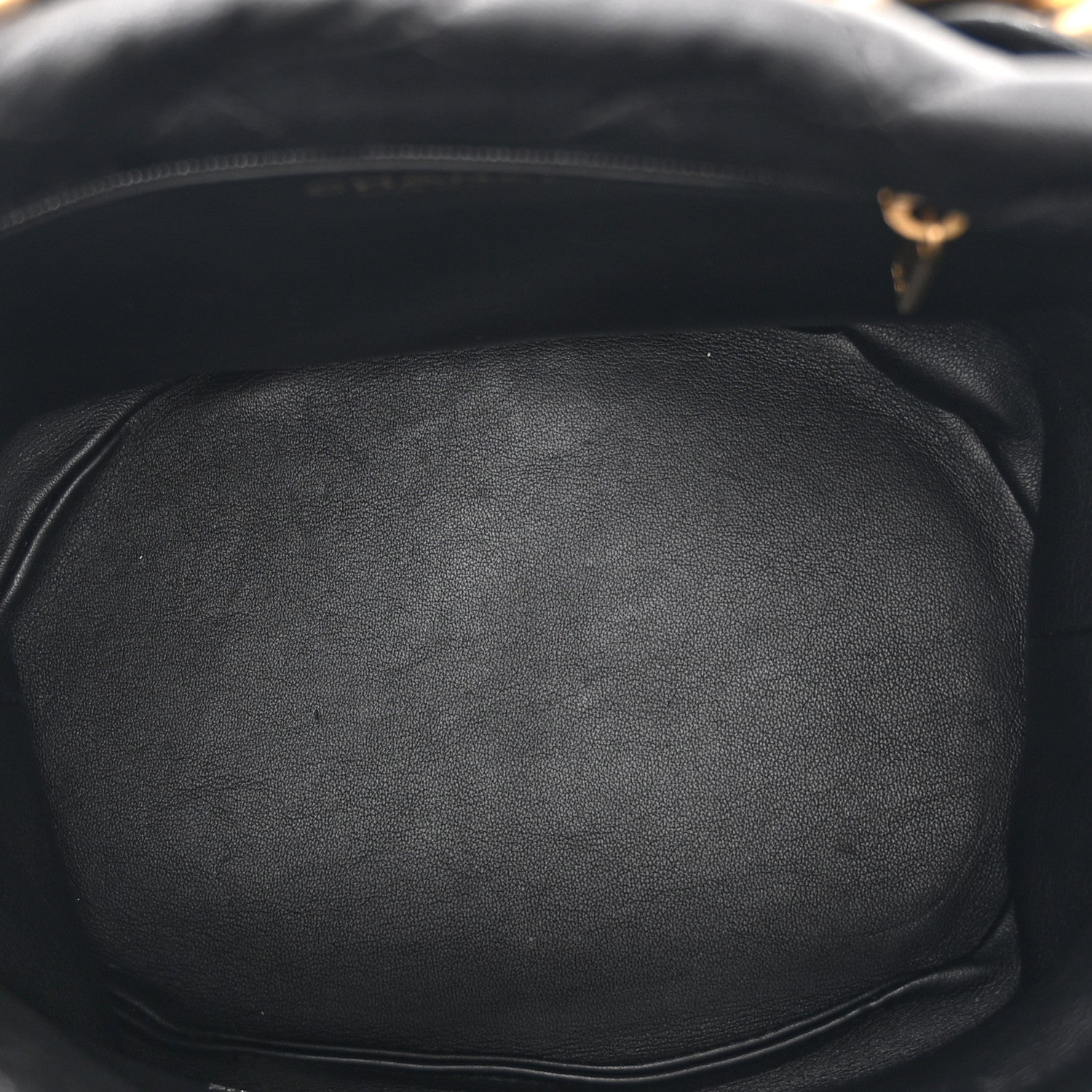 Shiny Lambskin Quilted Small Chain Is More Drawstring Bag Black