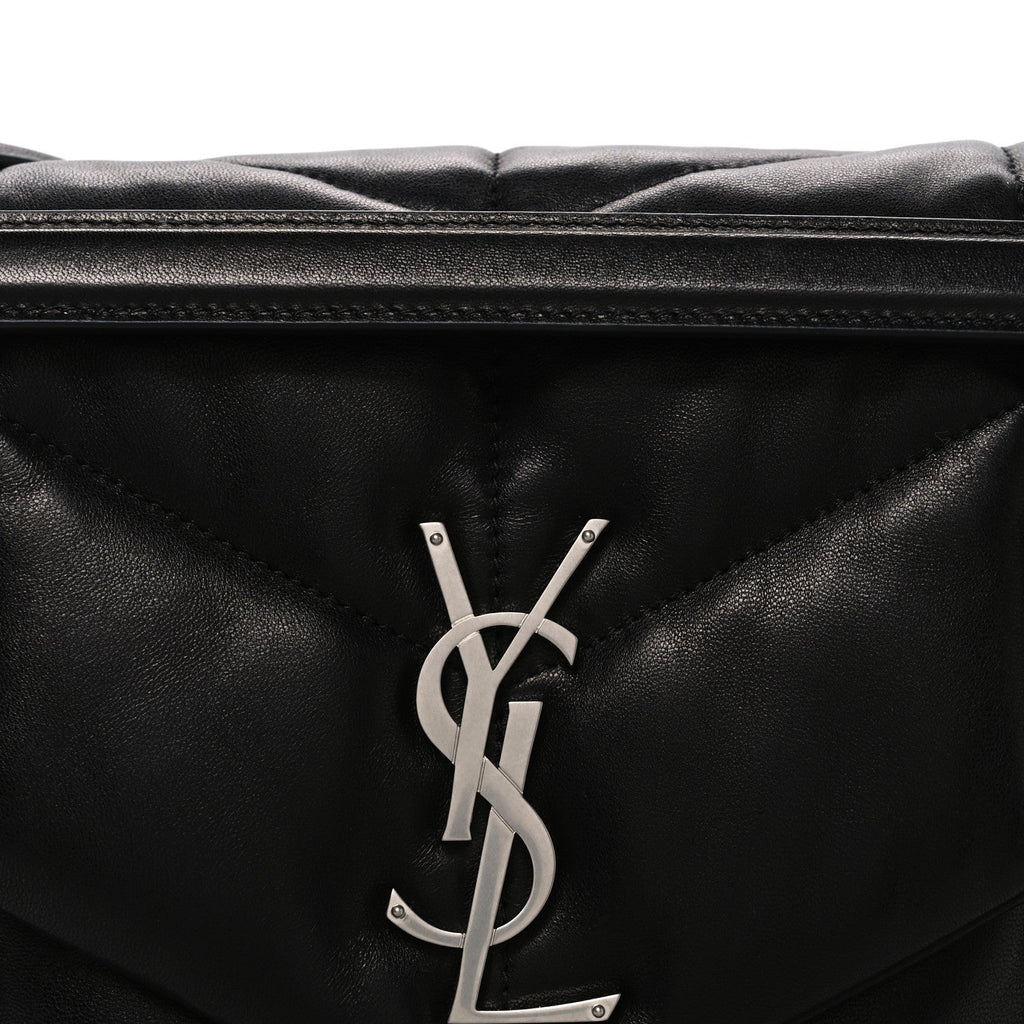 Lambskin Quilted Medium Loulou Puffer Monogram Chain Satchel Black