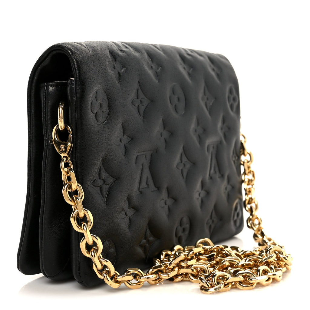 Lambskin Embossed Monogram Pochette Coussin Black