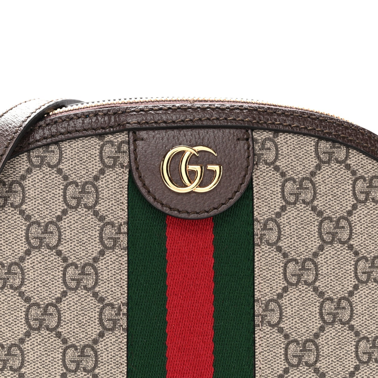 GG Supreme Monogram Textured Dollar Calfskin Web Small Ophidia Dome Shoulder Bag Beige Ebony New Acero