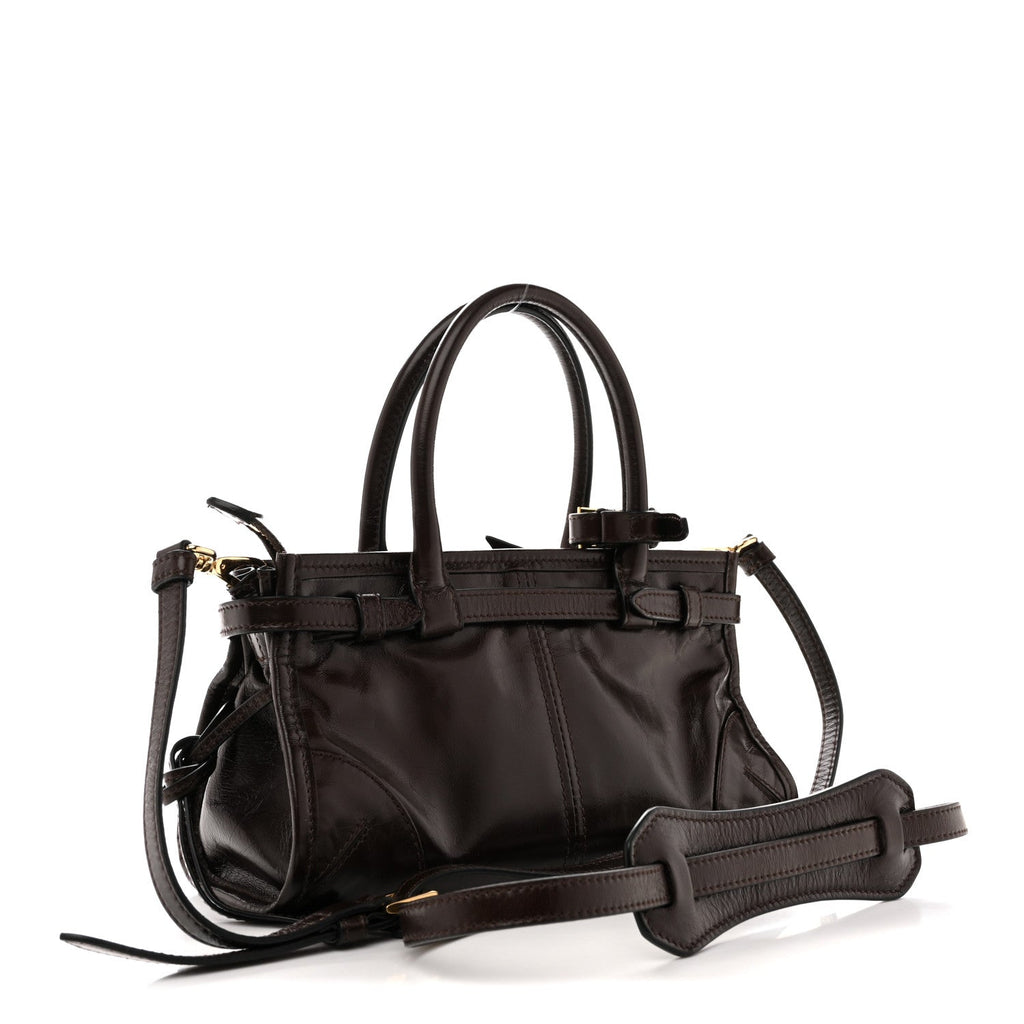 Glossy Calfskin Triangle Mini Bonnie Shoulder Bag Moro
