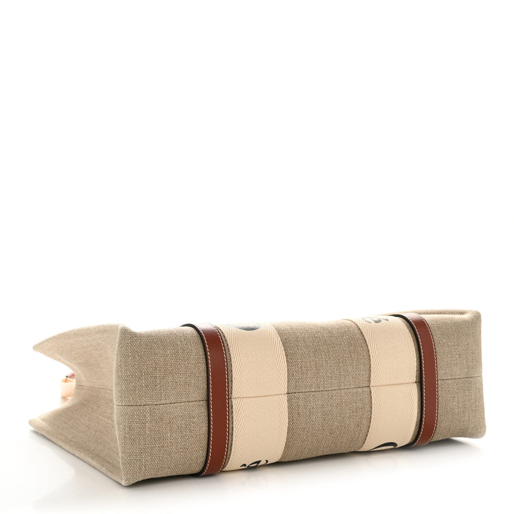 Linen Calfskin Medium Woody Ribbon Tote White Brown