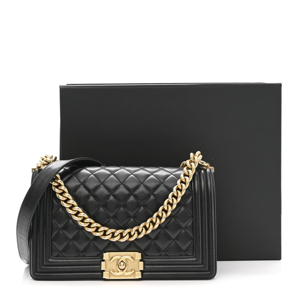 Lambskin Quilted Medium Boy Flap Black