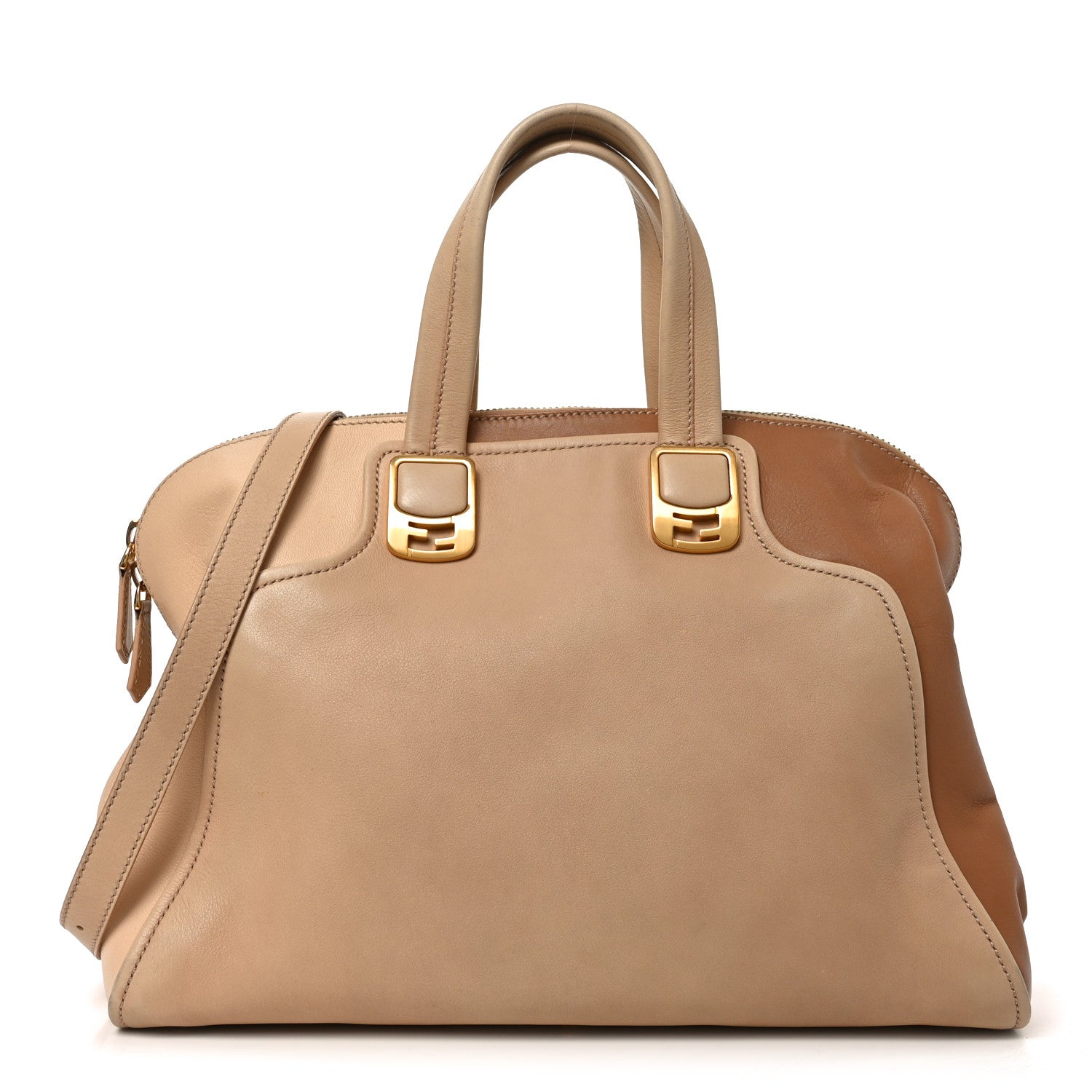 Capra Vitello Dolce Marmol Colorblock Large Chameleon Tote Cipria Makeup Camel