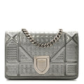 Metallic Patent Micro-Cannage Baby Diorama Flap Bag Silver