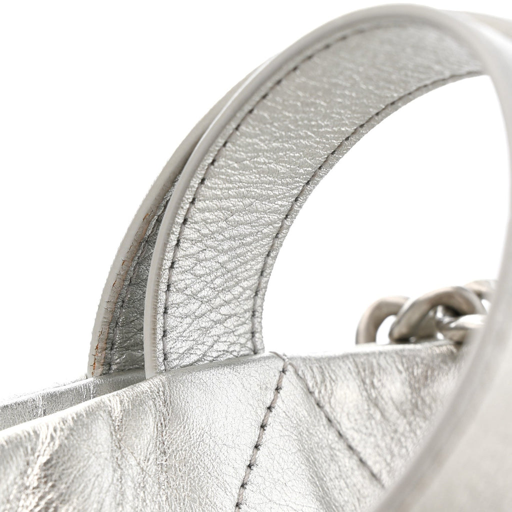 Metallic Calfskin Stitched CC Club Monaco Tote Silver