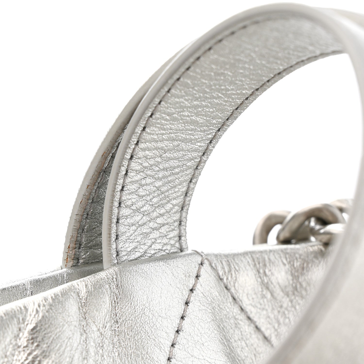 Metallic Calfskin Stitched CC Club Monaco Tote Silver