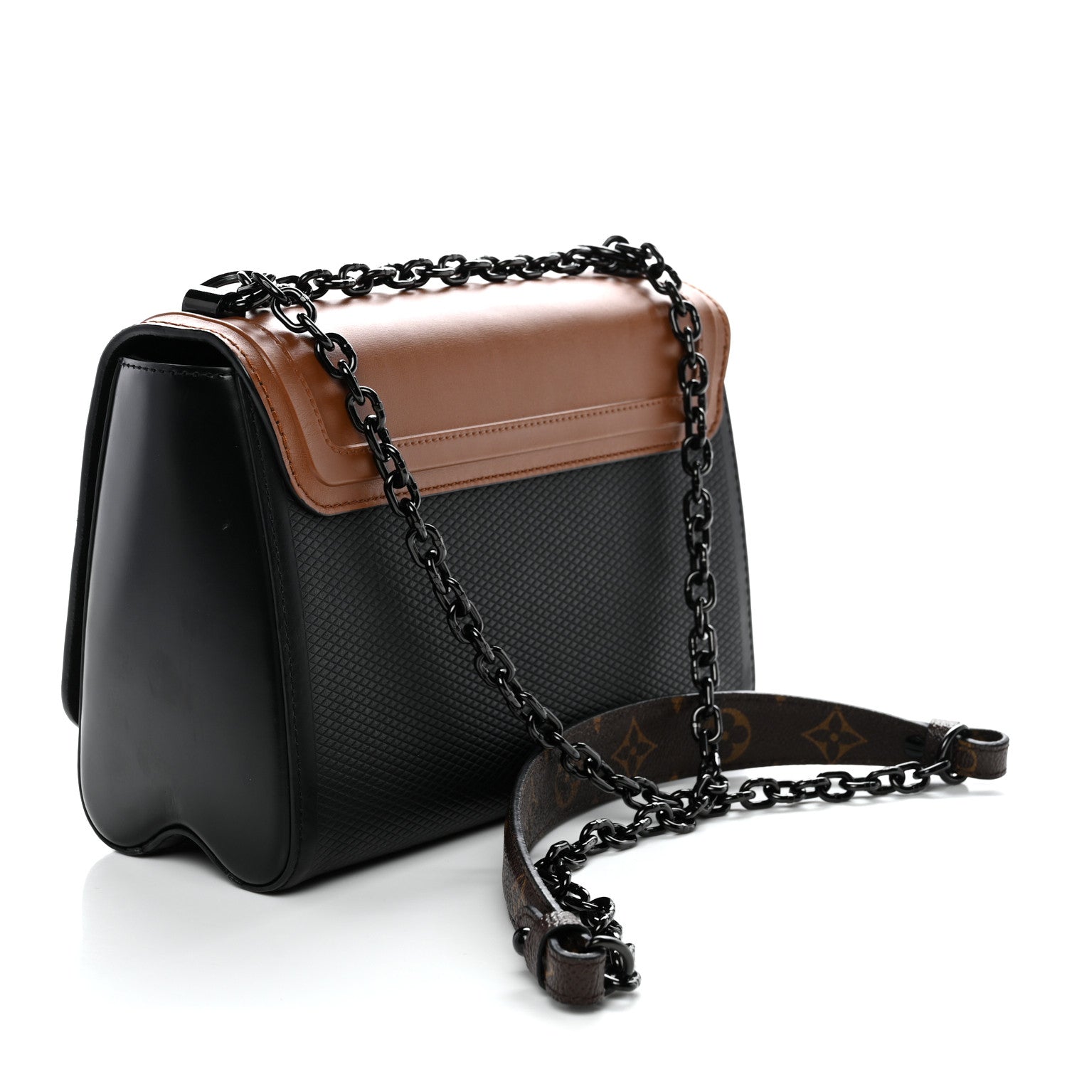 Calfskin Trompe L'oeil Twist Shoulder Bag MM Black Brown