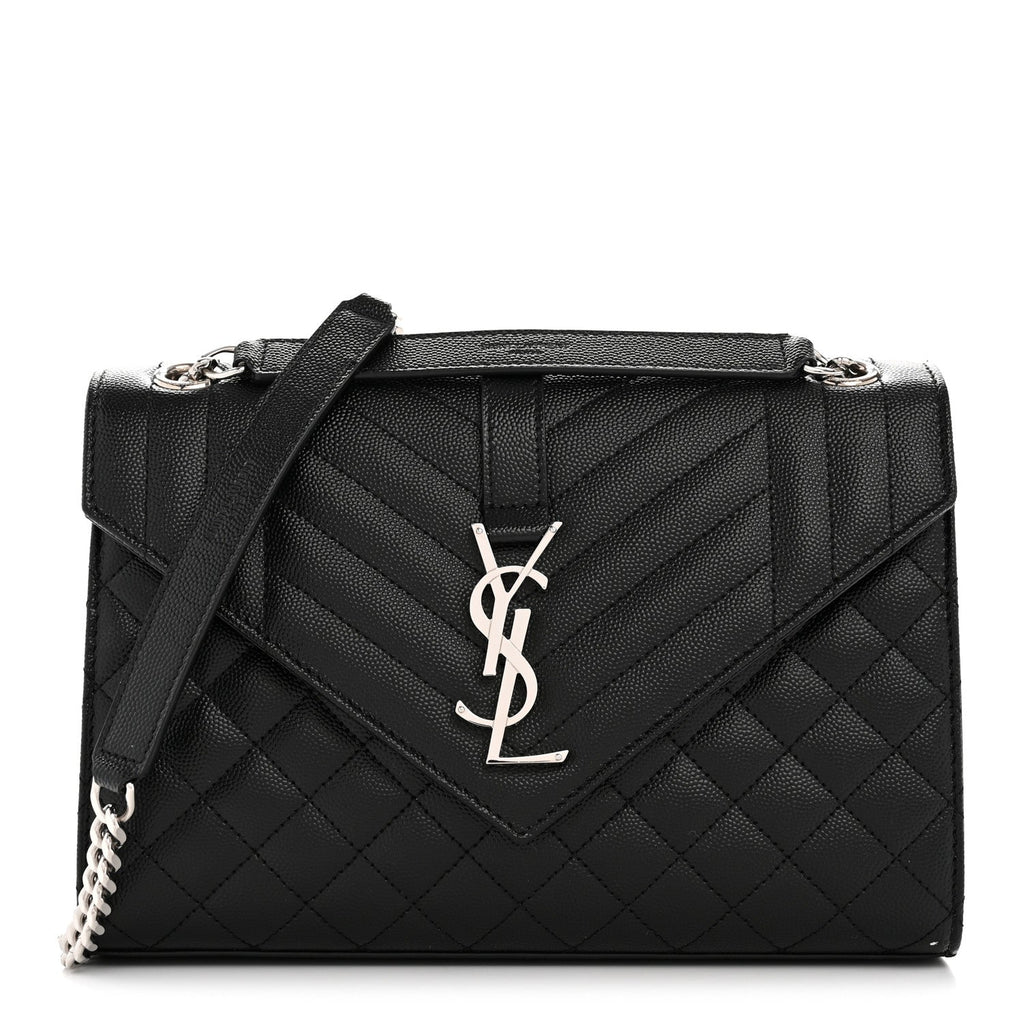 Grain De Poudre Textured Mixed Matelasse Triquilt Medium Monogram Satchel Black