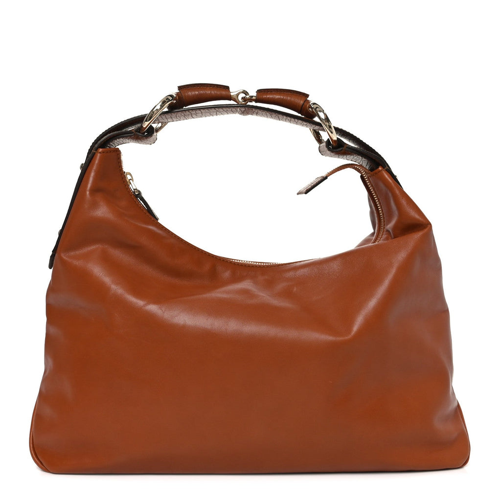 Calfskin Medium Horsebit Chain Hobo Brown