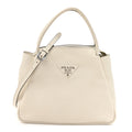 Vitello Daino Soft Medium Zippered Top Handle Bag White