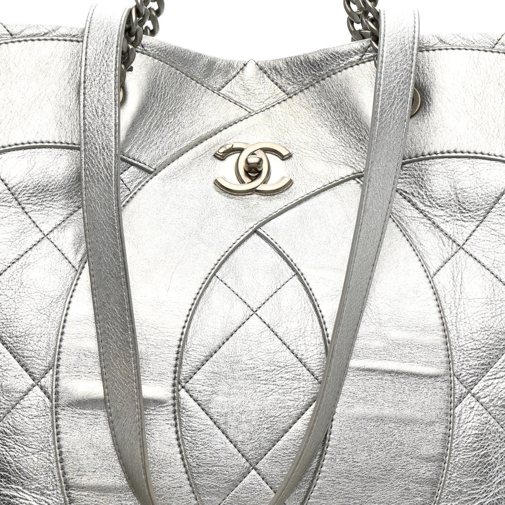 Metallic Calfskin Stitched CC Club Monaco Tote Silver