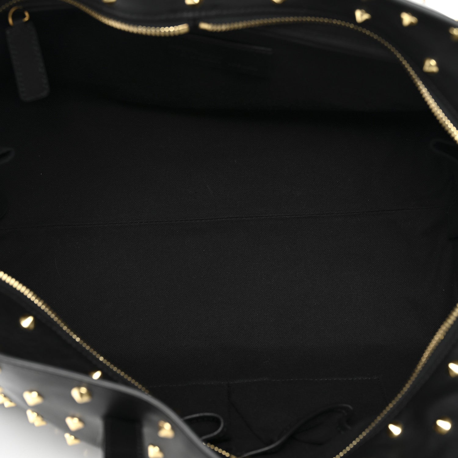 Calfskin Large Studded Padlock Zip Around Tote Black