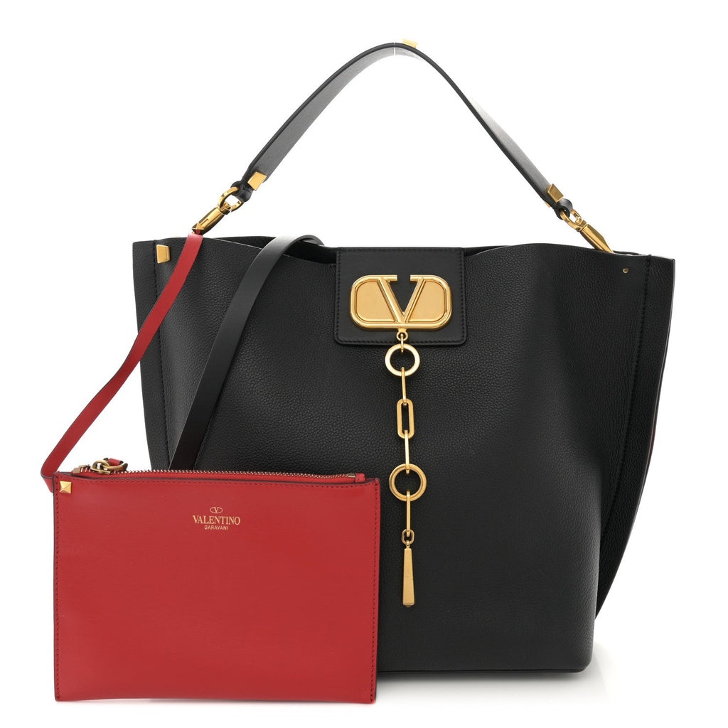 Grainy Calfskin VLogo Escape Hobo Bag Black