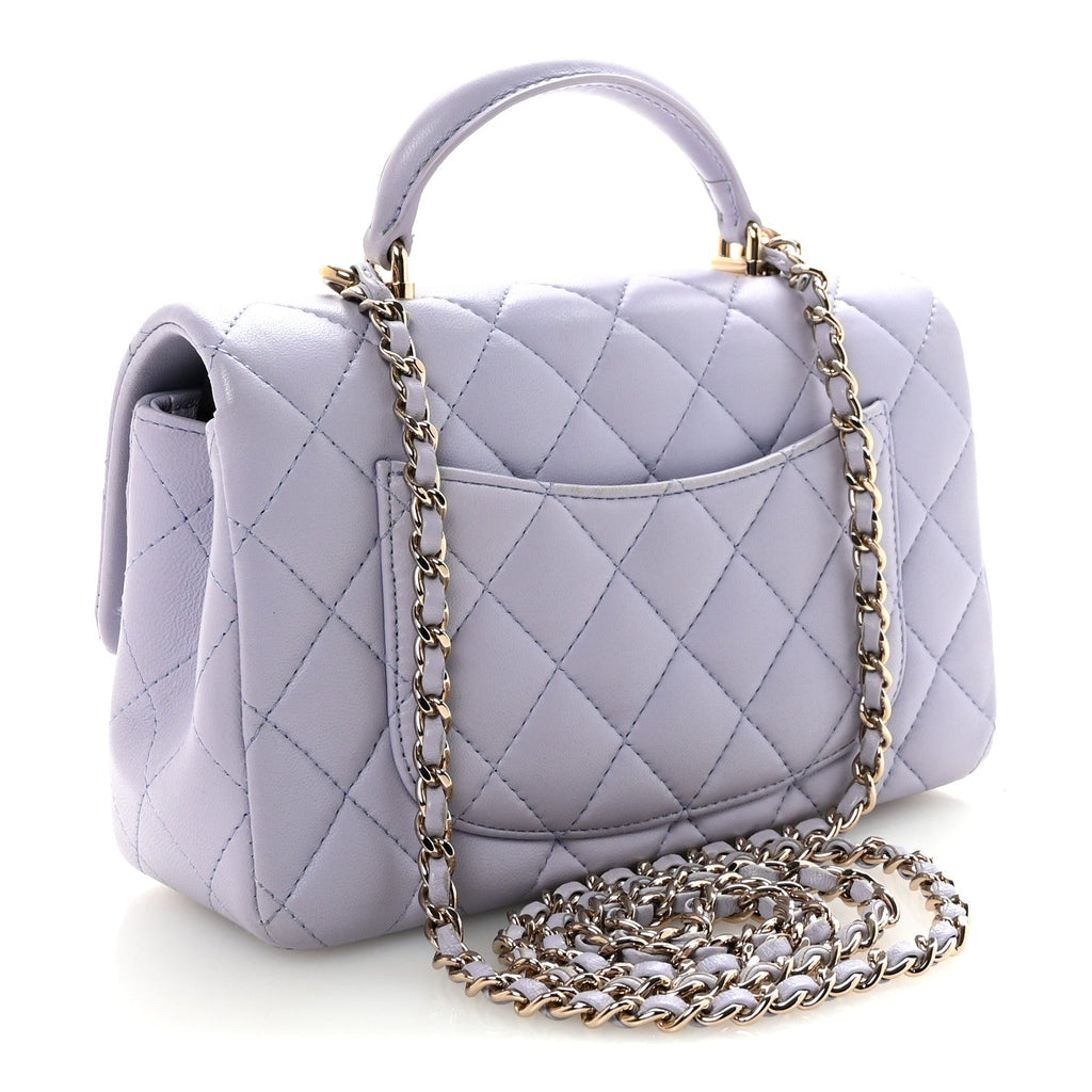 Lambskin Quilted Mini Top Handle Rectangular Flap Light Purple