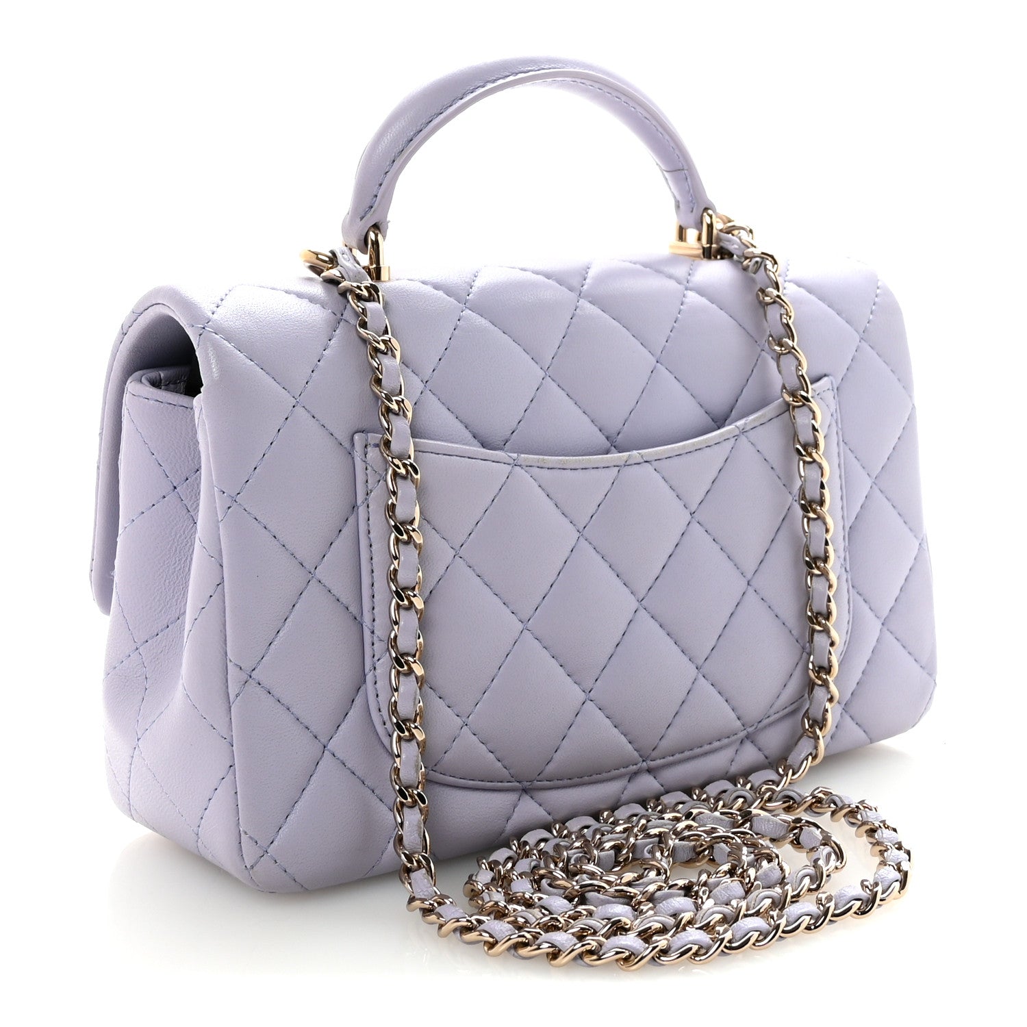 Lambskin Quilted Mini Top Handle Rectangular Flap Light Purple