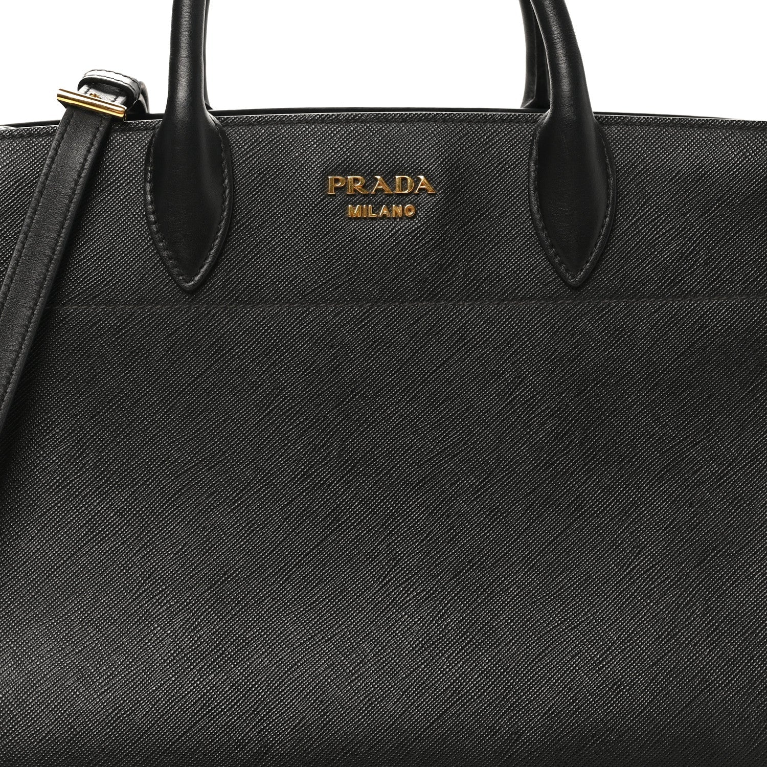 Saffiano City Calfskin Medium Bibliothèque Top Handle Black Fuoco