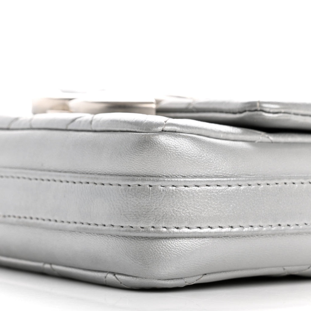 Metallic Lambskin Quilted Mini Giant CC Flap Argent