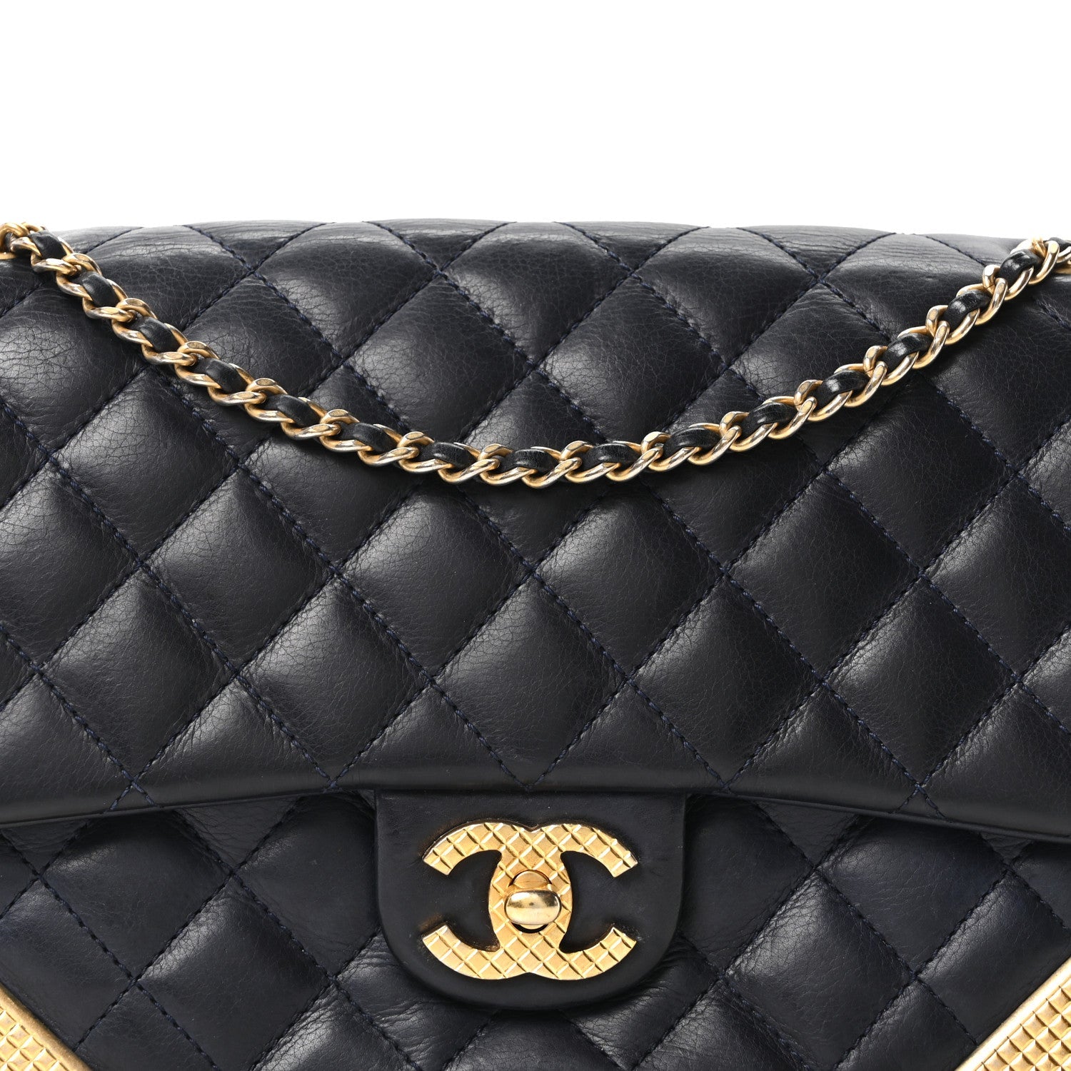 Calfskin Quilted Rock The Corner Flap Navy