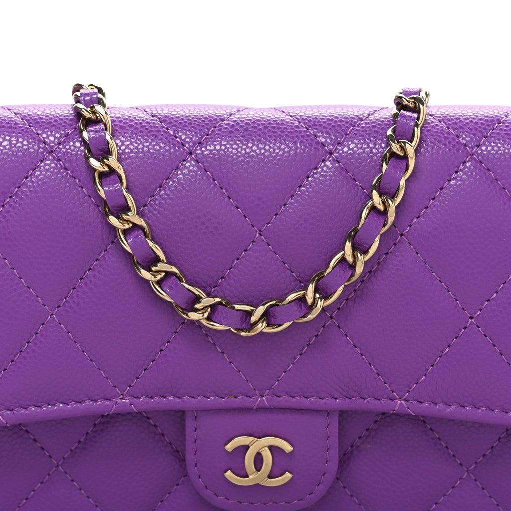 Caviar Quilted Flap Phone Holder with Chain Purple