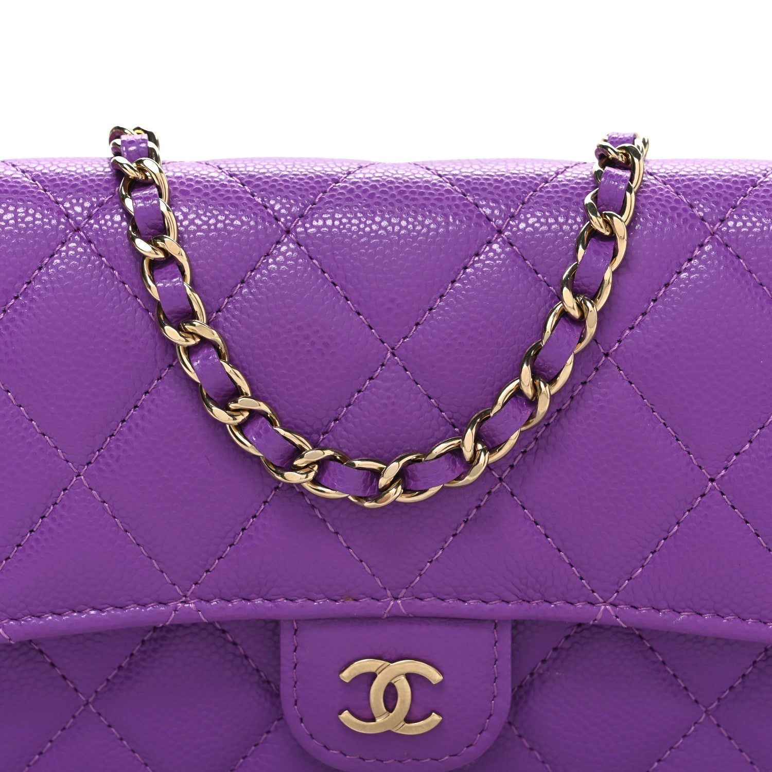 Caviar Quilted Flap Phone Holder with Chain Purple