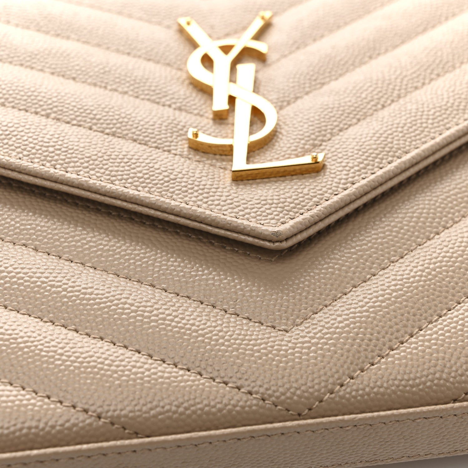 Grain De Poudre Matelasse Chevron Monogram Chain Wallet Dark Beige