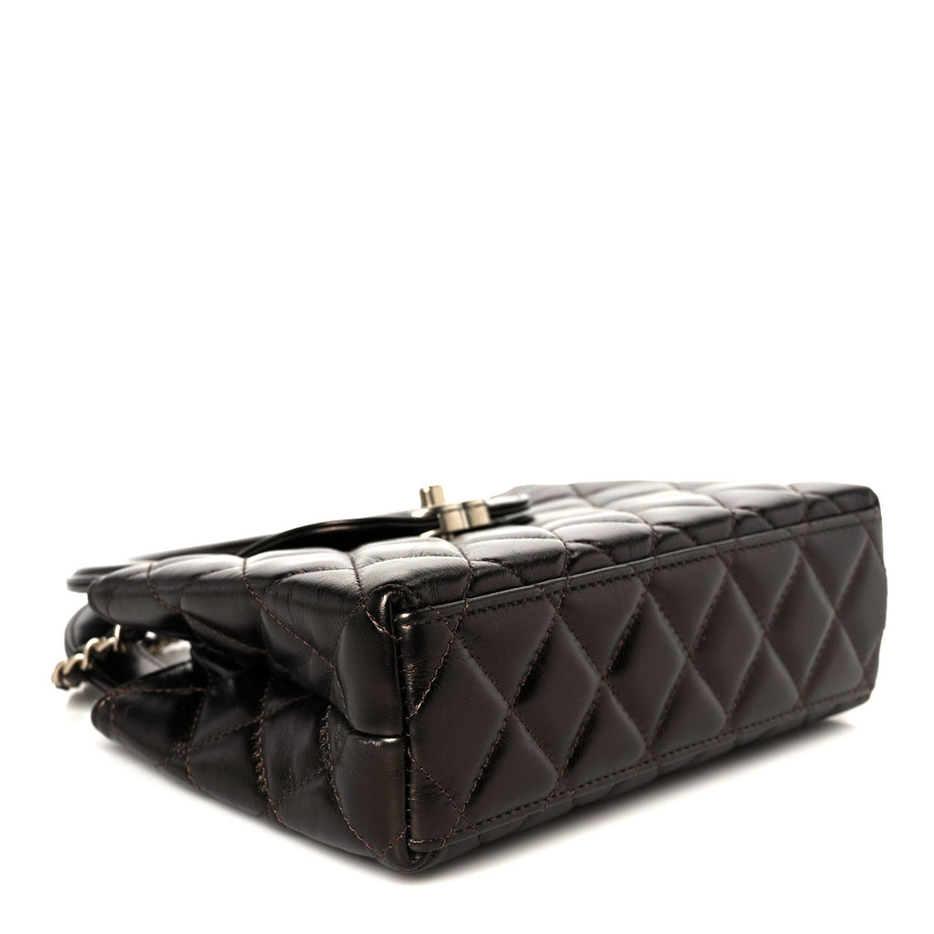Metallic Aged Calfskin Quilted Nano Kelly Shopper Light Brown