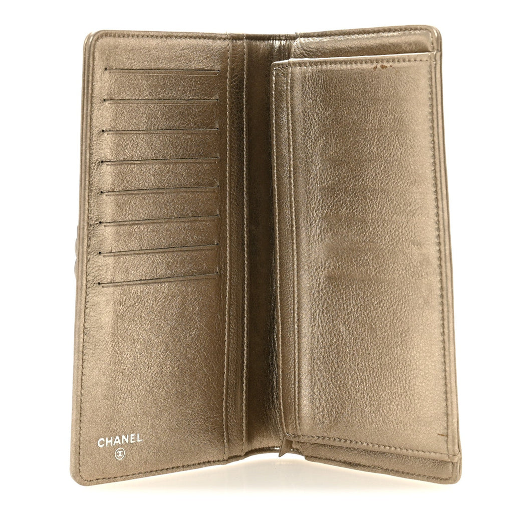 Metallic Lambskin Quilted Boy Yen Wallet Gold