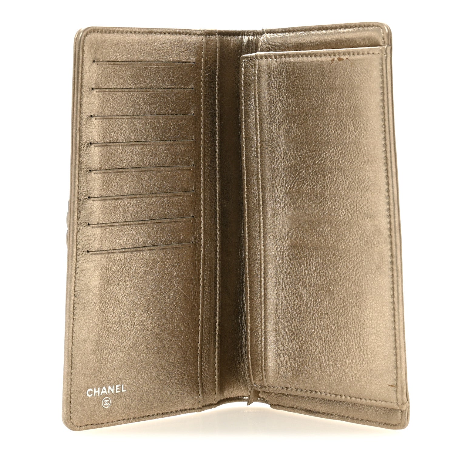 Metallic Lambskin Quilted Boy Yen Wallet Gold
