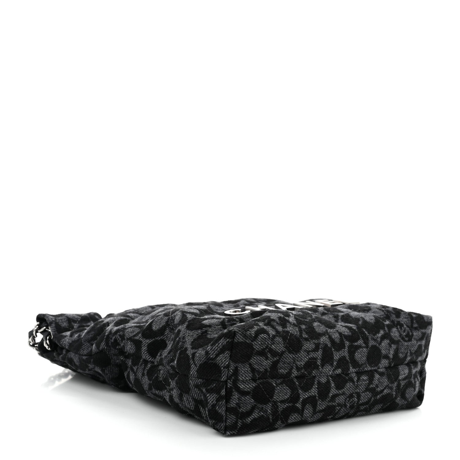Denim Quilted Floral Print Mini Chanel 22 Black Grey