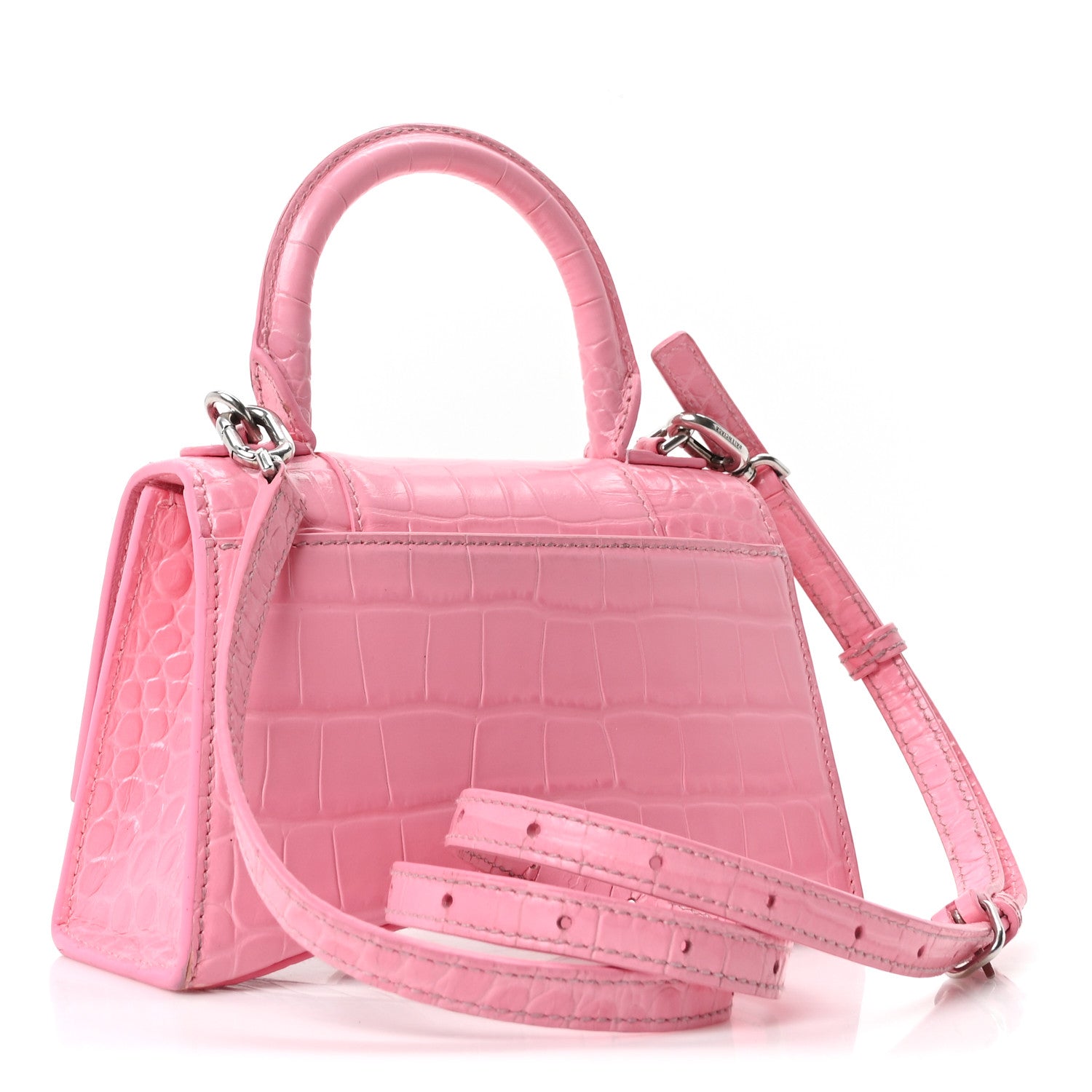 Shiny Calfskin Crocodile Embossed Hourglass Top Handle Bag XS Sweet Pink