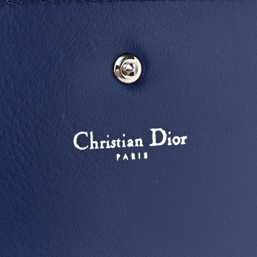 Grained Calfskin Diorama Wallet On Chain Blue