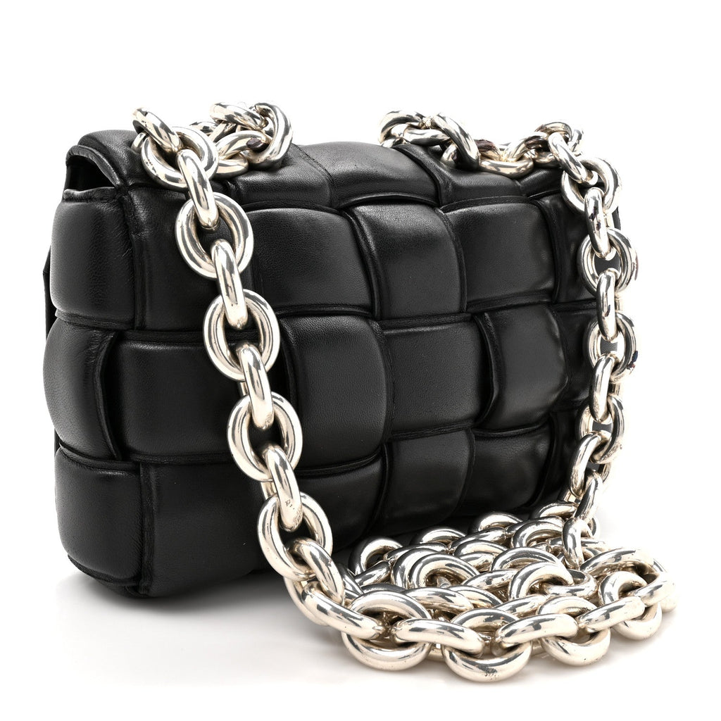 Lambskin Maxi Intreccio Padded Chain Cassette Crossbody Bag Black